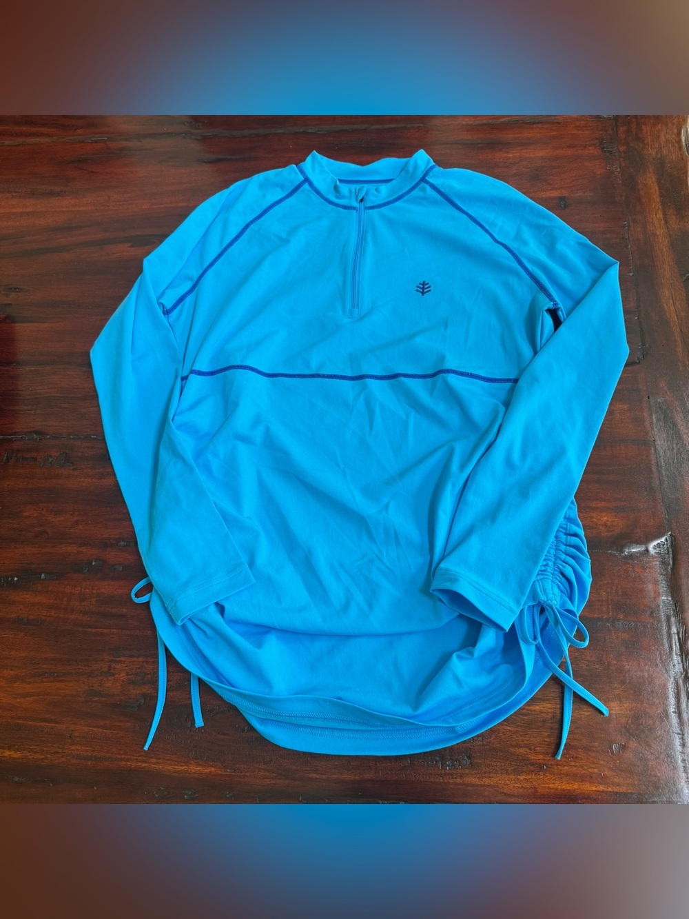 Coolibar Lawai Women’s Blue UPF 50+ 1/4 Zip Long Sleeve swim shirt, L, RRP $95